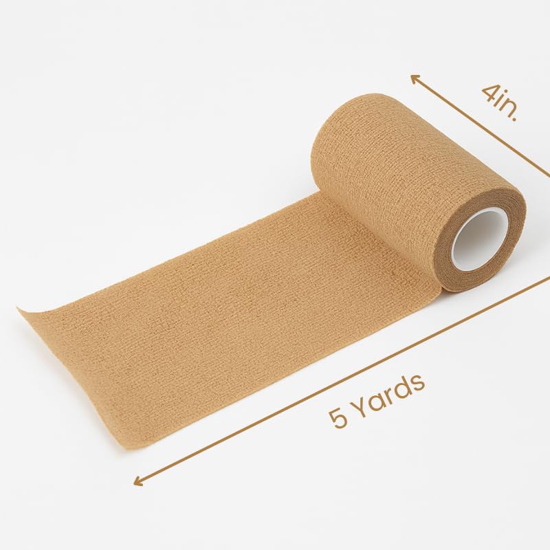 4" Cohesive Flexible Bandage Wrap – Natural - 8 Pack | Self-Adherent Vet Tape for Animal Use | Breathable, Easy Tear, No Clips Required | Ideal for Horses, Dogs, Livestock, Pets - color: Natural