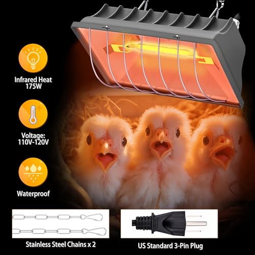 Chicken Brooder Heater Lamp 175W Brooder Heating Plate for Chicks Hanging Light Heated Adjustable Temp & Height with Anti-Fall Aluminum Alloy Lamp Shade Suitable for Chickens, Ducks, Poultry (grey) - color: Gray