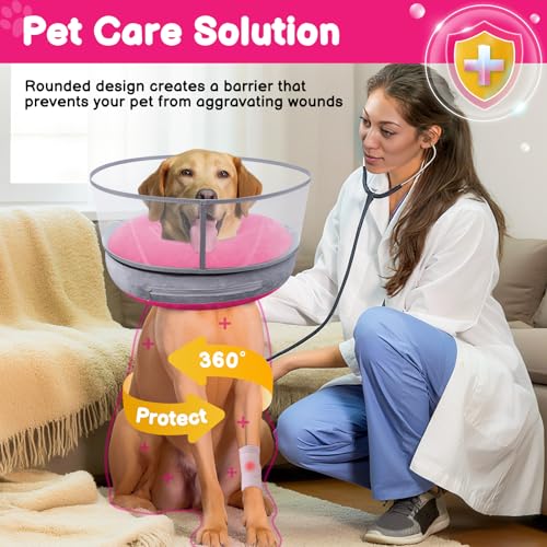 2-in-1 Inflatable Dog Donut Collar for Medium Dogs After Surgery | Soft Recovery Cone Collar, Rigid & Higher Shield for Pets, Stop Licking Wounds, Patented Protective Donut Cone PinkGrey - color: Hot Pink, size: M
