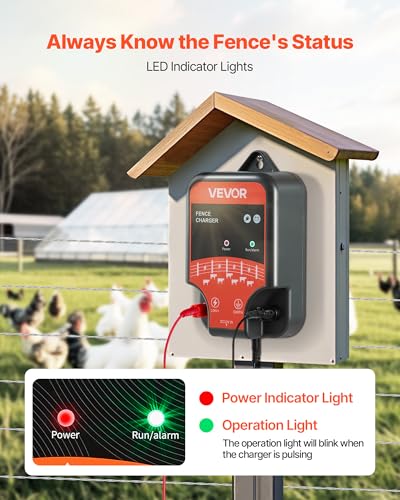 VEVOR Electric Fence Charger, 10kV 2J, AC DC Electric Fence Energizer with LED Indicator, 1.86 Miles Range, Powerful Plug-in Fences Charger, Prevents Wild Animals Intrusion for Livestock Poultry - style: 2J