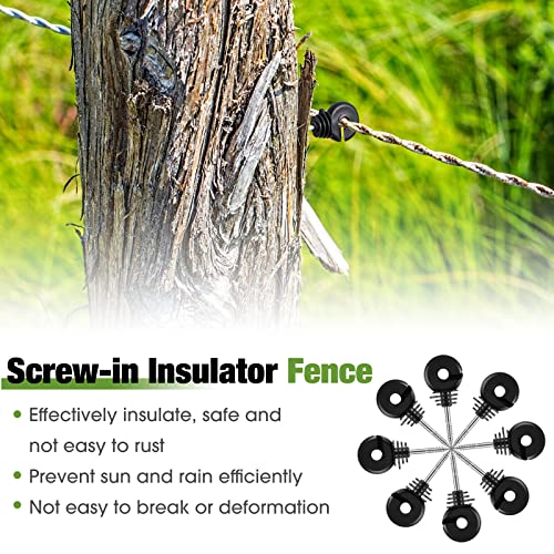Sweetude 400 Pcs Black Electric Fence Insulator with 1 Pcs Insulator Socket Tool Screw in Insulator Fence Ring Post Wood Post Insulator Electric Fence Insulator for Animal Fence