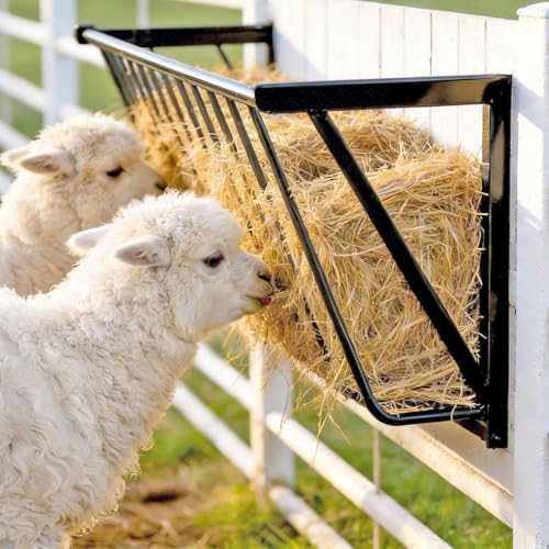 Goats Hay Feeder, 35.5'' Long, Heavy Duty Iron Wall Hay Rack, Blanket Holder, Large Capacity for Goats,Horses,Cattle and Other Livestock, Farm Indoor and Outdoor Use, Black - size: 35 in