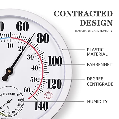 Indoor Outdoor Thermometer Large Waterproof Wall Patio Weather Thermometer No Battery Required Hanging Decor (White) - color: White 10", size: 10 Inch