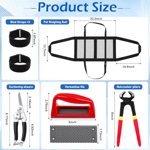 7pcs 8" Farrier Tool Kit, Hoof Rasp Nipper Trimmer Livestock Sling | 8" Hoof Nipper, 300lb Capacity Adjustable Weighing Sling, Storage Bag Included, for Goat, Pig, Sheep, Donkey, Equine, Alpaca - style: Essential Hoof Care Kit