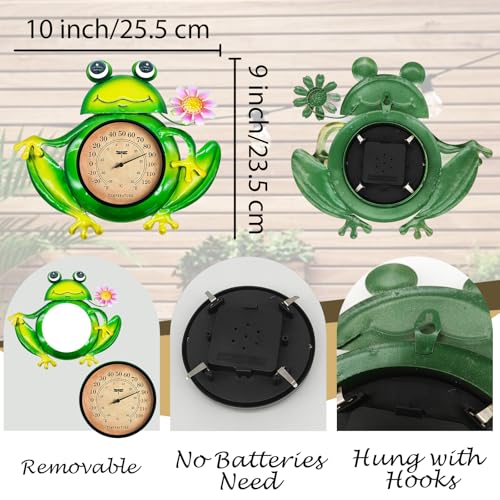Outdoor Thermometer, Waterproof & Easy to Read, No Battery Needed | Frog wall-mounted decorative large outdoor thermometer for patio, garden, fence