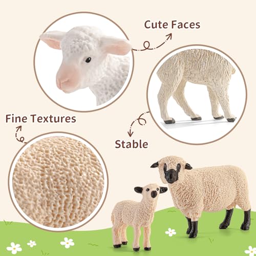 8PCS Realistic Sheep Goat Figurines Alpaca Figures Llama Figurines | Solid Farm Animals Toys for Toddlers 3-5, Educational Animal Family Set for Kids, Cake Toppers Party Favors for Boys Girls - style: Sheep Goat Alpaca