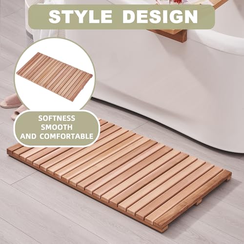 bingaai Cedar Wood Bath Mat 40"×23.6", Cedar Wooden Bath Mats, Wood Shower Stall Mat Non-Slip for Bathroom Bathtub Spa Sauna Garden Home, Wooden Floor Mat Large for Indoor and Outdoor - size: 40" x 23.63" (Rectangular)