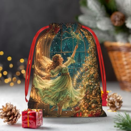 KzgtY Christmas Eve Angel 2PCS Gift Bags with Drawstring, 16 x 12 Inch Reusable Present Sacks for Christmas,Brithday, Holidays,Parties & Gift Packaging - color: Christmas Eve Angel