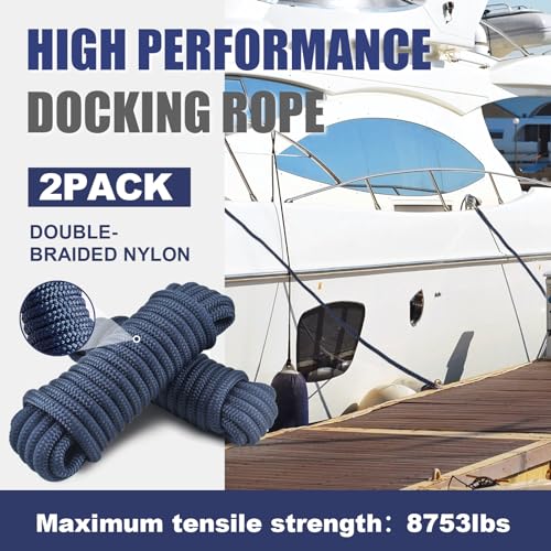 TetherTite Boat Dock Lines 5/8 Inch 20/25/30 Ft,Double Braided Nylon Boat Dock Lines with Loop, Mooring Line Marine Rope (5/8" x20') - size: 5/8"x20'