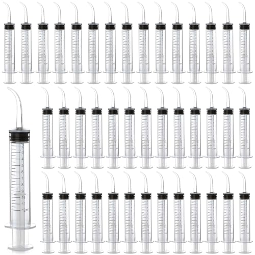 100 Pcs Dental Syringe with Curved Tip,12ml Disposable Irrigation Syringe with Measure Scale for Liquid, Oral Dental Care, Tonsil Stones Removing, Feed Small Pet,Lab