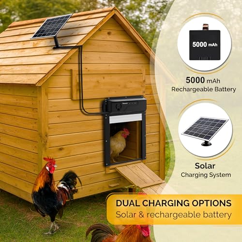 Automatic Chicken Coop Door Solar Powered with Nesting Pad - Waterproof Chicken Door with Timer, HD Camera, Anti-Pinch Protection, Mobile App & Remote Control, Alarm System, Mic & Speaker