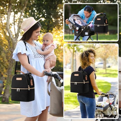 Breastmilk Cooler Bag with Ice Pack & Mat Fit 6 Bottles Up to 9 Ounce, Breast Milk Pump Cooler Bag for Moms Daycare,Work&Travel, Black - color: black