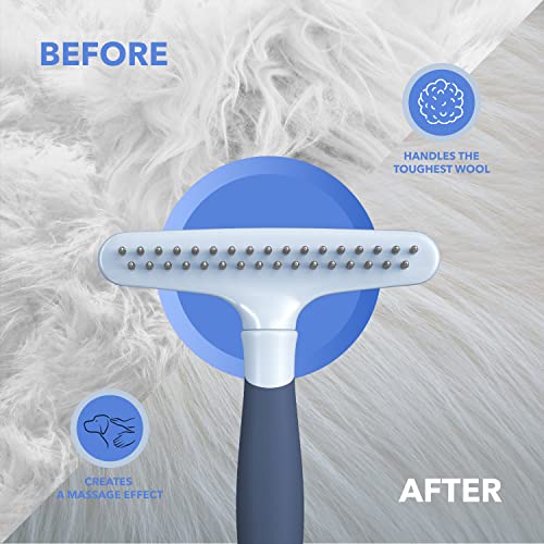 Dog rake deshedding dematting Brush Comb - Undercoat rake for Dogs, Cats, matted, Short,Long Hair Coats - Brush for Shedding, Double Row Stainless Steel pins - Reduce Shedding by 90% (Haze Blue) - color: Haze Blue