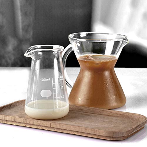 Joyzan Milk Frother Cup, Glass Espresso Steaming Pitcher Coffee Measuring | Small Frothing Creamer Mixing Pitcher Measurement Scales Heat Resistant 100ml Kitchen Restaurant Cappuccino Latte Triple Jug
