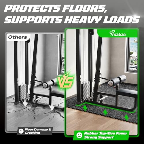 PRAISUN 0.56" Rubber Top Gym Flooring, Heavy Duty Gym Mats for Home Gym | Non-Slip Interlocking Workout Mat, 24 x 24in Large Gym Floor Mat, Protect Floors from Equipment, 48 Sq Ft, Black/Grey - size: 12 Tiles (48 Sq Ft)