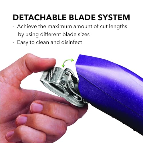 Andis 24820 EasyClip 7-Piece Detachable Ceramic Blade Clipper Kit, Purple | Single-speed quiet comfortable motor, 12ft power cord, dog grooming kit with 4 combs - style: New Model