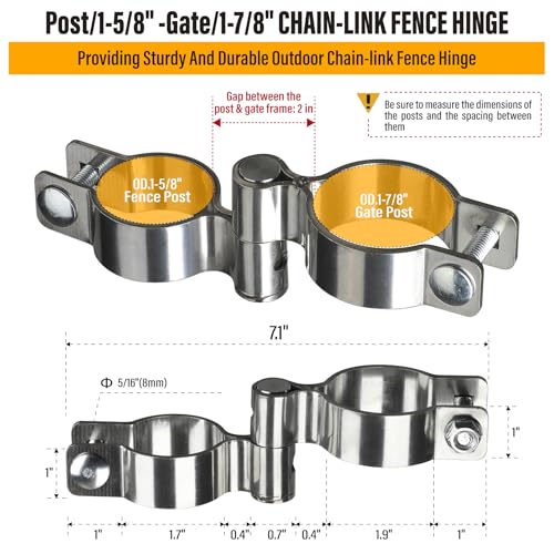 2 Pack 1-5/8" x 1-7/8" Chain Link Fence Gate Hinge, 304 Stainless Steel Heavy Duty Male Female Post Hinges with Bolts and Nuts - color: 1-5/8", size: 1-7/8"