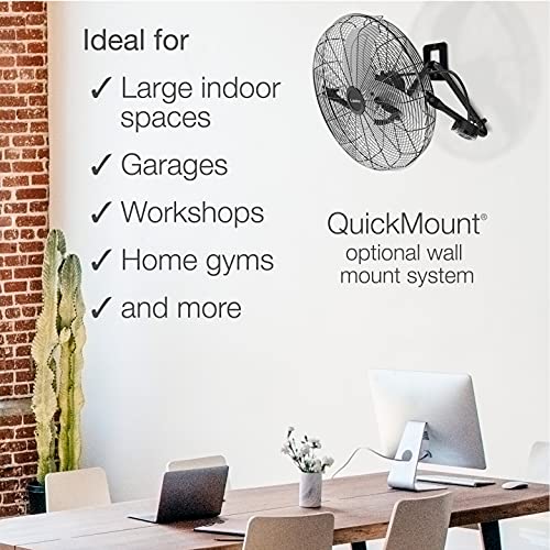 Lasko 20" High Velocity Wall Mount Fan with Pivoting Head - 3 Speeds, Remote Control, Ideal Wall Mount Fan or Floor Fan for Home, Garage, Attic, Black/Silver H20660 - color: Black/Silver