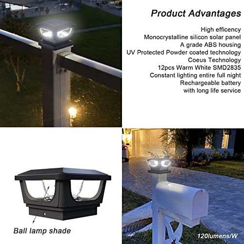 Sumaote 3x3 Solar Post Cap Lights, 120 Lumen 6500K Cool White, 2 Pack | Fence Post Solar Lights Fits 3x3 Metal & 4x4 Wood/Vinyl, IP65 Waterproof, Ideal For Garden, Yard, Porch, Deck Railing - size: 2 Pack
