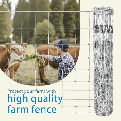 Farm Fence 6ft x 164ft Heavy Zinc Coating Cattle Deer Goat Fence,Galvanized Field Wire Fencing,Hog Wire Fencing for Yard Livestock & Animals Protection - size: Silver 72inx164ft