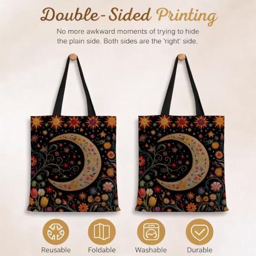 Vintage Floral Canvas Tote Bag, Aesthetic Botanical Reusable Grocery Bags for Women, Elegant Floral Lover Gift Tote - color: Color21