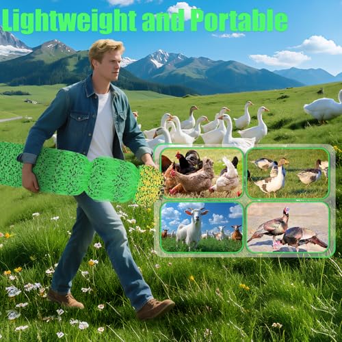 48" x 164' Electric Chicken Fence, Electric Poultry Netting for Chicken, Duck and Goat, Portable Anti-Predator Electric Fencing in Farms, Ranches, and Gardens (16 Posts, 2 Spikes)