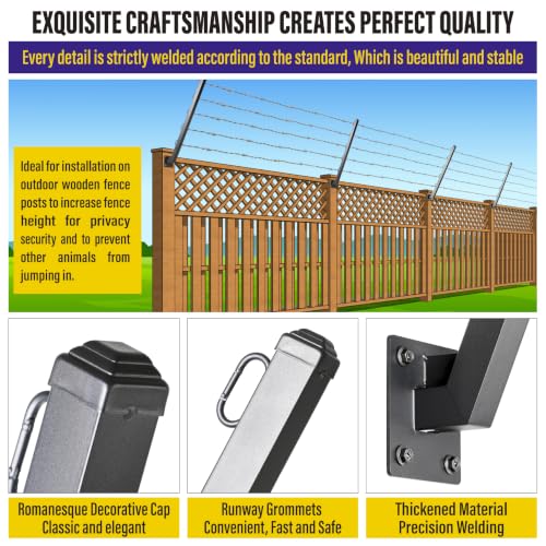 Hulave 8-Pack Angle 25° Fence Post Extender High 32" Fence Barbed Wire Extend Arm for Outdoor Fences to Increase Height for Privacy,Security Prevent Animals from Jumping and Breaking in (Matte Black) - size: 32in-25°Angles