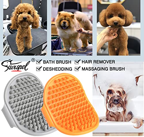 Dog Grooming Brush, Pet Shampoo Bath Brush Shedding Soothing Massage Rubber Comb with Adjustable Ring Handle for Long Short Haired Dogs and Cats 2pcs - color: Gray & Orange