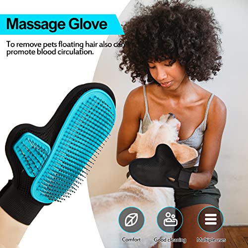 2025 Pet Grooming Glove with Tipped Pin Brush,Special Design Deshedding Glove, Perfect Petting Tool for Sensitive Dogs & Cats with Long & Medium Fur, Massage Mitt - Right-Hand - Blue