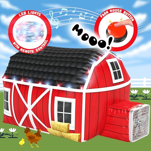 W&O Farmhouse Barn Inflatable Fort with Lights & Sound - Fan Not Included | Farmhouse Barn Aerodome with LED Lights, Farm Sound Button, Easy Entry/Exit & Barnyard Play. Great Gift, Ages 3-12 - color: Country Barn