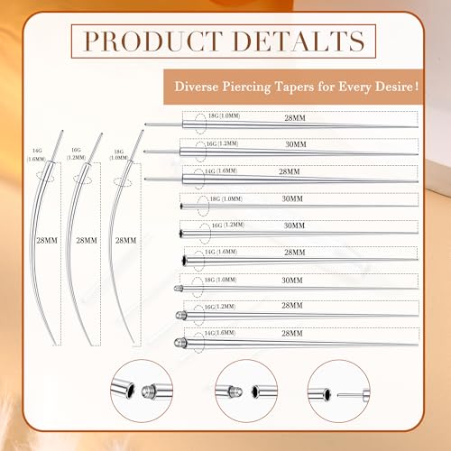 Piercing Ball Grabber Tool, 14-20G Taper for Changing Jewelry | Surgical Steel Flat Back Earrings Threader Tool Insertion Pin, Body Piercing Kit for Ear Rook Conch Nose Lip Jewelry Removal - style: Thread+Threadless(14G 16G 18G) +Ball Grabber Tool