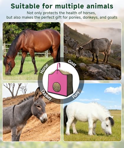 Hay Feeder for Goats and Horses - Slow Feed Design, Heavy Duty Hanging Hay Bag for Barn, Trailer & Paddock, Easy to Hang & Clean(1pcs, Pink) - color: 1pcs-pink