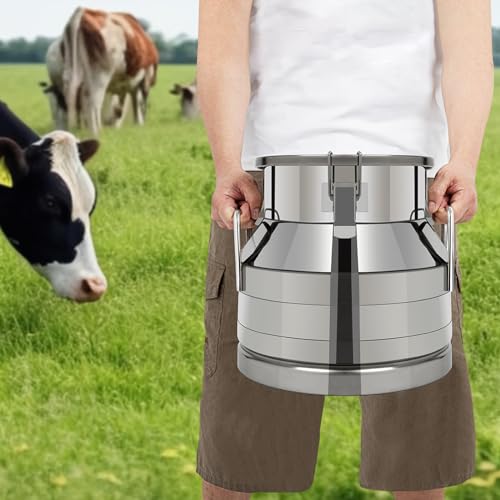 Stainless Steel Milk Can, 12 Liter Seamless Milk Jug Wine Pail Bucket 3.16 Gallon Anti-Leak Liquid Storage Container Milk Pail with Sealed Lid Heavy Duty for Milk and Wine (12L) - size: 12L