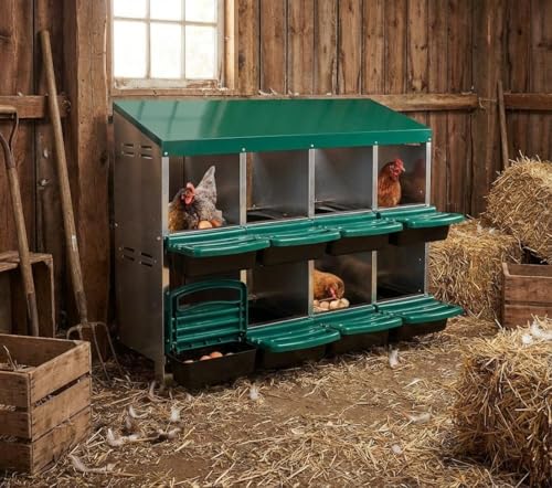 Chicken Nesting Box, 8 Compartments Roll Away Eggs Laying Boxes, Cleanable Pull Out Hen Roosting Boxes, Durable& Easy to Install, Green - color: Green, size: 8 holes