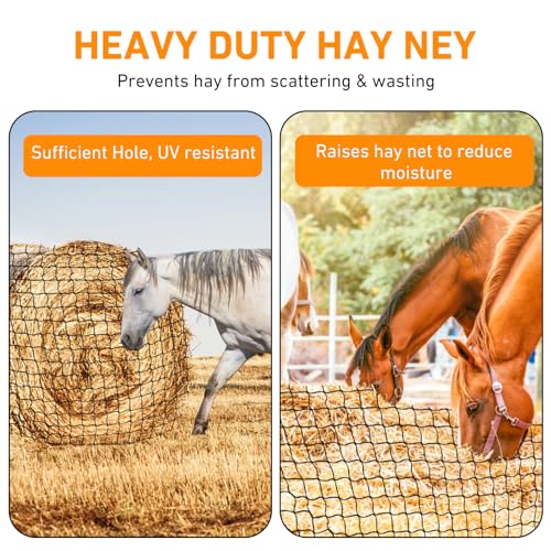 Large Round Bale Hay Net for Horses&Goats-Knotless Slow Feeder Hay | Net with 1.57 Inch Holes, Thick Nylon Mesh for Healthier Feeding of Livestock (5x5ft)
