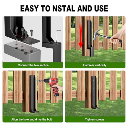Fence Post Repair Kit，(Separation 16.9+17.9",8 pcs) | Heavy Duty Steel Fence Post Anchor Ground Spike ，Quick Fix Broken/Leaning Wood Posts with，and Fixed Fence Posts - size: Separation (16.9+17.9")
