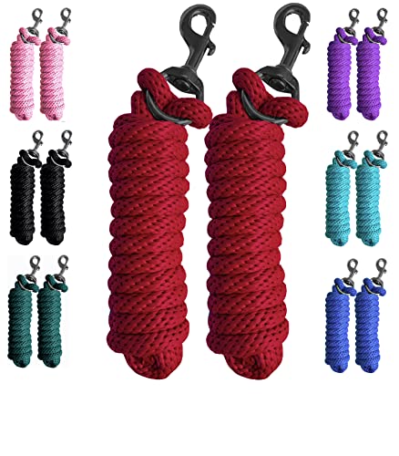 Majestic Ally Pack of 2 Solid Poly Lead Rope for Horses & Livestock – 10 Foot Long and 5/8 inch Thick - Replaceable Heavy-Duty Bolt Snap – Handmade – Soft, Broken in Feel (RED) - color: RED