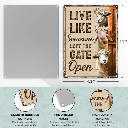 Sheep Sign Decor - Keep Gate Closed Sheeps Metal Signs, Gifts For Sheep Lovers Aluminum Rust Free 9" X 11", Pre-Drilled Holes, Weather