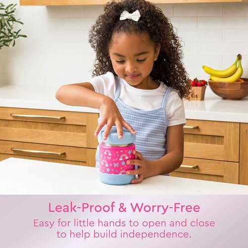 Bentgo Kids Stainless Steel Leak-Proof Food Jar for Hot or Cold Food | 11 fl oz Double Insulated Container with Removable Silicone Bumper, Dishwasher Safe, Easy Open Lid, Ages 3+ (Rainbows) - color: Rainbows and Butterflies