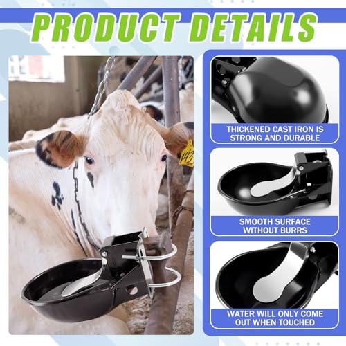 1 Pcs 2.5 L/ 0.66 Gal Automatic Livestock Waterer, Heavy Cast Iron Push-Paddle Water Trough, Black Stainless Steel Livestock Water Bowl for Horse Cattle Goat Pig 11.8 x 9.06 x 3.94 Inch