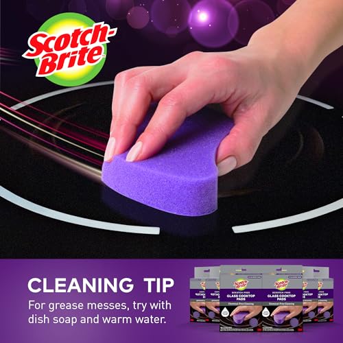 Scotch-Brite Glass Cooktop Pads, Scratch-Free & Non-Abrasive Scrubbers for Glass or Ceramic Stovetops, Cleans Burnt-On Messes with Just Water, Reusable Dishwasher-Safe Design (12 Pads) - size: 12 Pads