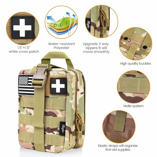 Medical Molle Pouch Tactical - 1000D Nylon First Aid Pouch, Big Capacity EMT Pouch Utility, Heavy Duty Military Grade Rip-Away Ifak Pouch for Home and Outdoor Activities（Bag Only - color: Multicam