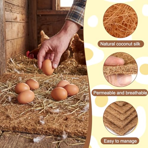 50 Pack Chicken Nesting Pads 11.8x11.8 Inch Natural Coconut Fiber Laying Hen Nest Box Liners Nesting Pads for Chicken Coop Bedding Fit Most Nest Boxes