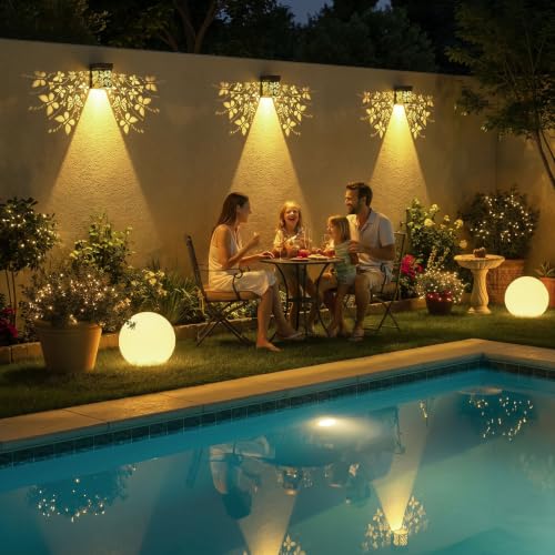 2Pk Solar Fence Lights Outdoor Wall Lights Butterfly Theme Decor | Solar Powered Deck Step Lights for Garden Post Patio Yard Decor, Metal+Plastic IP55 Waterproof, Gardening Gifts for Women