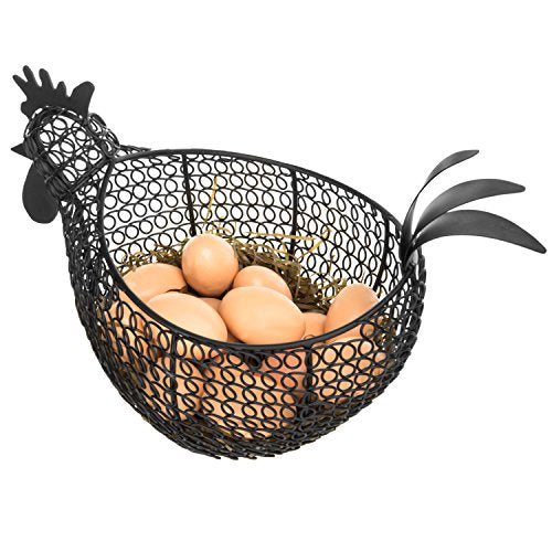 MyGift Egg Holder Countertop, Chicken Shaped Wire Egg Gathering Basket, Farmhouse Home Decor Display Storage Collecting Basket, Black - color: Black