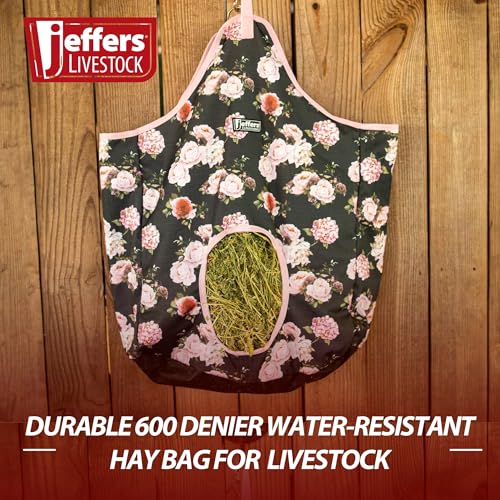 Jeffers Expression Top Loading Hay Bag for Horses & Livestock – Durable 600 Denier Hanging Hay Feeder, Water Resistant with Mesh Bottom, Easy Hanging Snap for Stall, Trailer, Travel - Rose Garden - color: Rose Garden