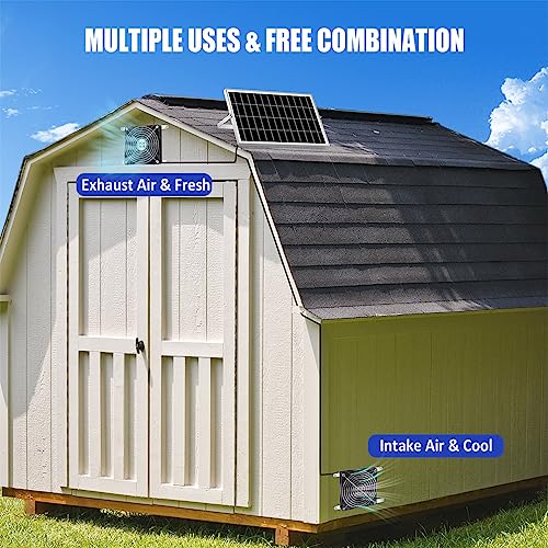 5 Inch Solar Powered Fan, Solar Exhaust Intake Fan Kit, IPX7 Waterproof Dual Fans with 13Ft On/Off Switch Cable, Cooling Ventilation for Greenhouse, Chicken Coop, Shed, Outside No Battery - size: 5" Fan 2 Kit