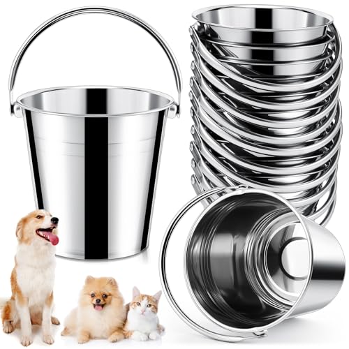 Hicarer 10 Pack 2.1 Quart Stainless Steel Dog Water Buckets, Metal Pails | For Dogs Birds Cats & Livestock, Pets, Kennels, Fences, Gardening, Camping, Handle Design, Heavy Duty, Durable, Easy Clean - size: 2.1 Quart