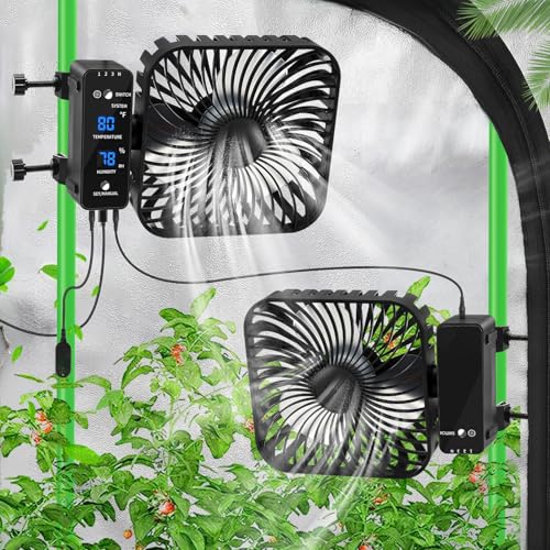 6" Grow Tent Clip Fan, Auto Temp & Humidity Control, Digital Display, 90° Oscillation, 2-Pack