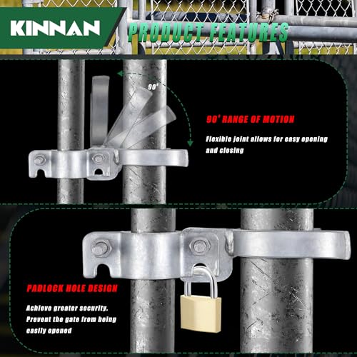KINNAN 1-3/8" x 1-3/8" Chain Link Fence Gate Latch, Chain Link Parts with Padlock Hole, Galvanized Fence Latch Lock for Fence Gate Frames,Mount to Gate Post - size: 1-3/8" X 1-3/8"